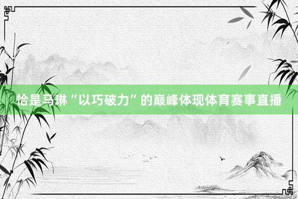 恰是马琳“以巧破力”的巅峰体现体育赛事直播