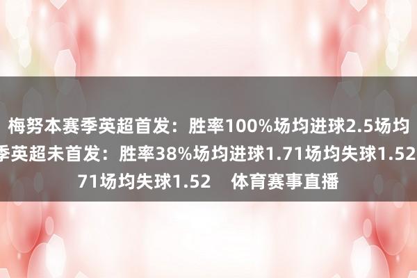梅努本赛季英超首发：胜率100%场均进球2.5场均失球1梅努本赛季英超未首发：胜率38%场均进球1.71场均失球1.52    体育赛事直播