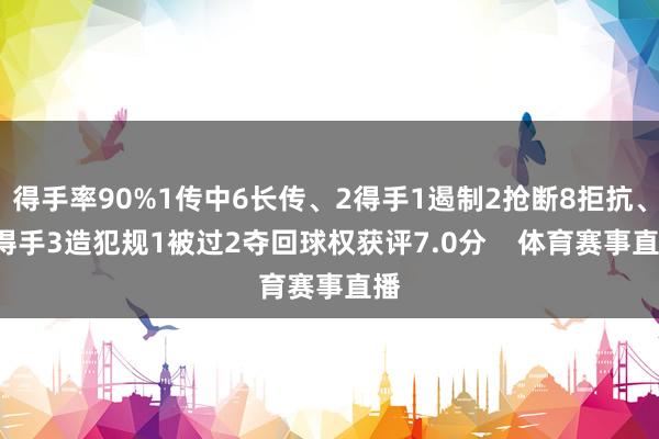 得手率90%1传中6长传、2得手1遏制2抢断8拒抗、5得手3造犯规1被过2夺回球权获评7.0分    体育赛事直播